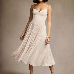 Emma Cream Pleated Midi Dress